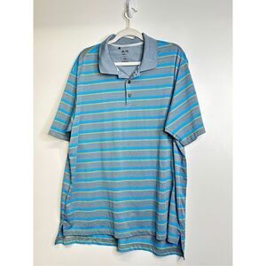 Adidas ClimaLite Golf Polo Shirt Mens Striped Short Sleeve Gray/Blue‎ Size XL